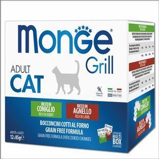 Вологий корм Monge Cat GRILL Wet MIX кролик/ягня, 85г 455469 фото