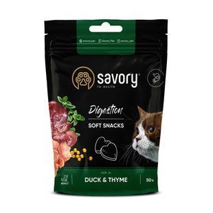М&rsquo;які ласощі Savory для котів для покращення травлення котів, качка та чебрець, 50 г 631994258 фото