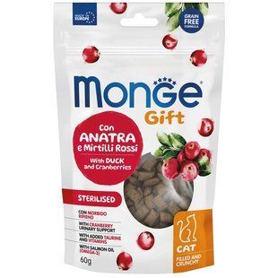 Ласощі з начинкою Monge Gift Cat Sterilsed з качкою та журавлиною, 60г 83625475 фото