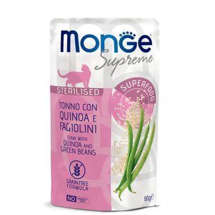 Вологий корм MONGE CAT WET SUPREME Sterilised тунeць з кіноа та стручковою квасолею, 80г 04895334 фото