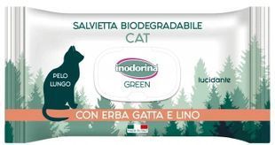 Вологі біорозкладані Серветки для довгошерстих котів Inodorina Bio con erba gatta e lino з м'ятою і льоном 30 шт 55496401 фото