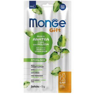 Ласощі м'ясні палички Monge Gift Cat Sterilised качка з мелісою, 45г 4015487 фото
