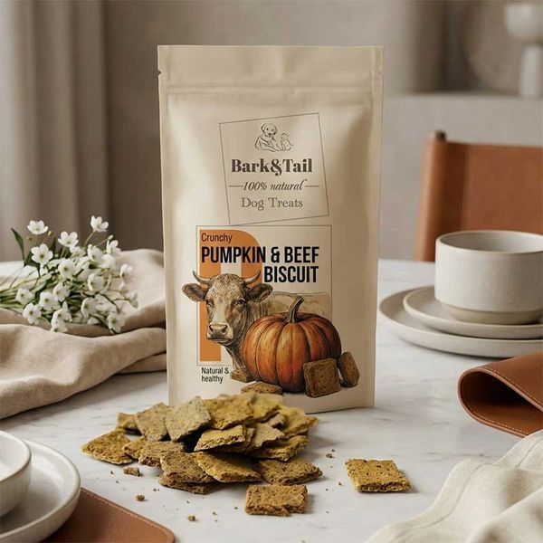 Натуральне печиво для собак яловичина та гарбуз Bark&Tail - Pumpkin&Beef Biscuit,50 г 476293 фото