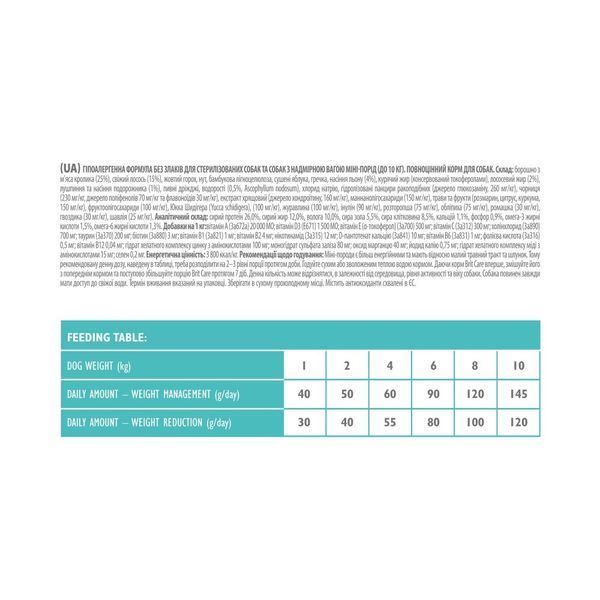Корм сухий Brit Care Grain Free Mini Light Sterilised для дорослих дрібних порід з зайвою вагою 2кг 465965743 фото