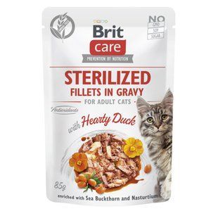 Корм вологий Brit Care Sterilized Fillets in Gravy Hearty Duck стерилізованих котів філе в соусі качка, 85 г 79525897 фото