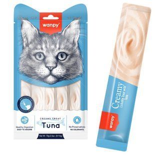 Wanpy Creamy Lickable Treats Tuna ТУНЕЦЬ рідкі ласощі для котів 5шт. х14 г 41354845 фото