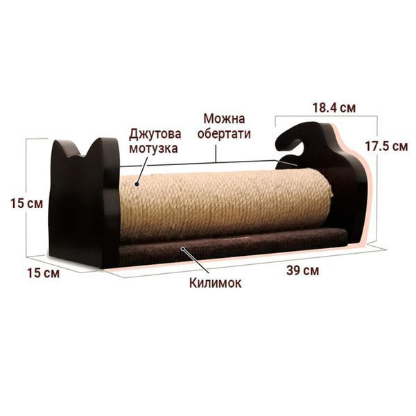 CattyMan СТОВПЧИК З КАРКАСОМ (Rolling) кігтеточка для котів, 2 положення, джут, 40х20х20см 8144487 фото