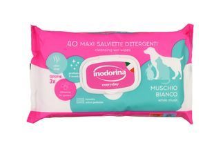Inodorina Everyday Muschio Bianco Вологі серветки для всіх типів шерсті котів, собак та кроликів, 40 шт 87975553 фото