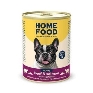 Консервований корм DOG ADULT З яловичиною, лососем та овочами в желе, 360 г Home Food 2364393 фото