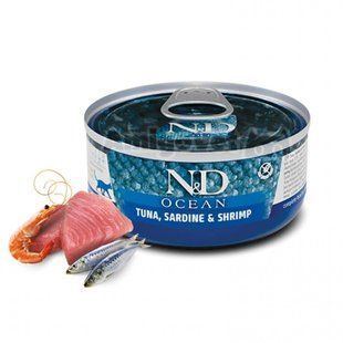 Farmina cat вологий N&D Grain Free OCEAN TUNA, SARDINE & SHRIMP тунець, сардина, креветка, 70г 050905910 фото