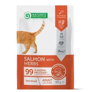 Nature's Protection Adult cats Sterilised Salmon with Herbs Вологий корм для стерилізованих з лососем і травами, 100 г 864150 фото