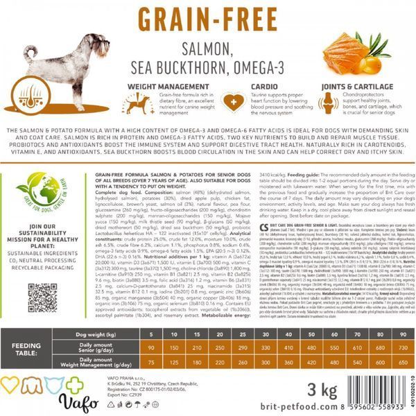 Корм сухий Brit Care Dog Grain-free Senior and Light для старіючих собак беззерновий з лососем, 1 кг 6475866 фото