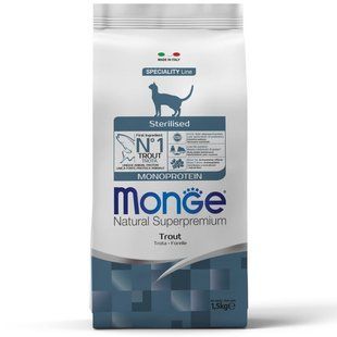 Сухий корм Monge Cat Sterilised с фореллю, 1,5кг 591795314 фото